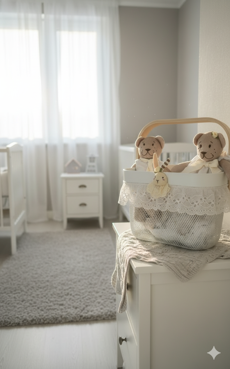 Canasto Conejita : Canasto organizador metálico - Cesta infantil mango madera