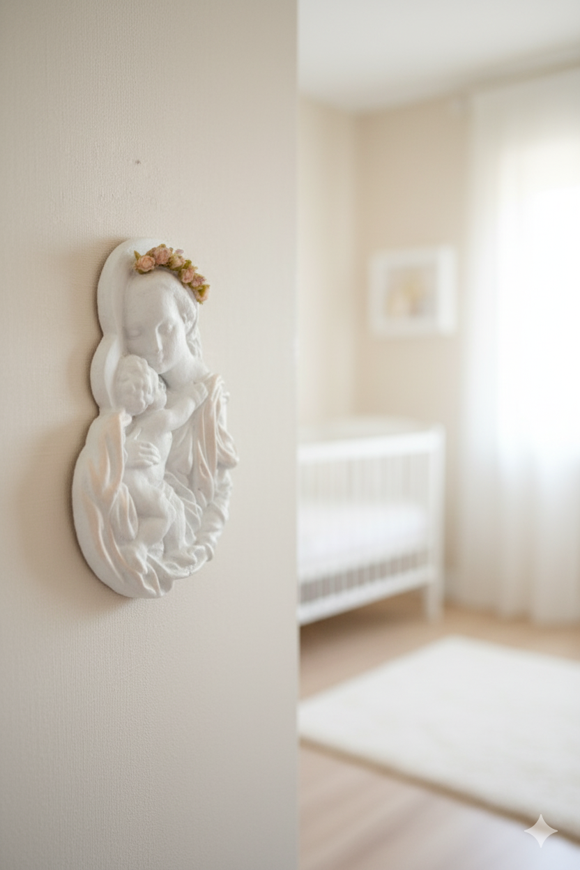 Figura religiosa decorativa Virgen con Corona de Flores - Regalo Bautizo y Primera Comunión