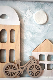 Cuadro Petit Maisons : Cuadro Infantil casitas de madera - Decoración muro niños