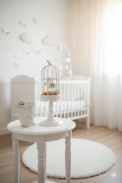 Habitación de guagua decorada con Jaula vintage romántica con pajarita de tela para dormitorio de niña Lily Garden & deco