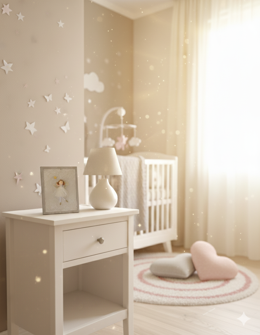 Habitación decorada con  Cuadro  adita en tul y fondo encaje blanco Lily Garden & deco