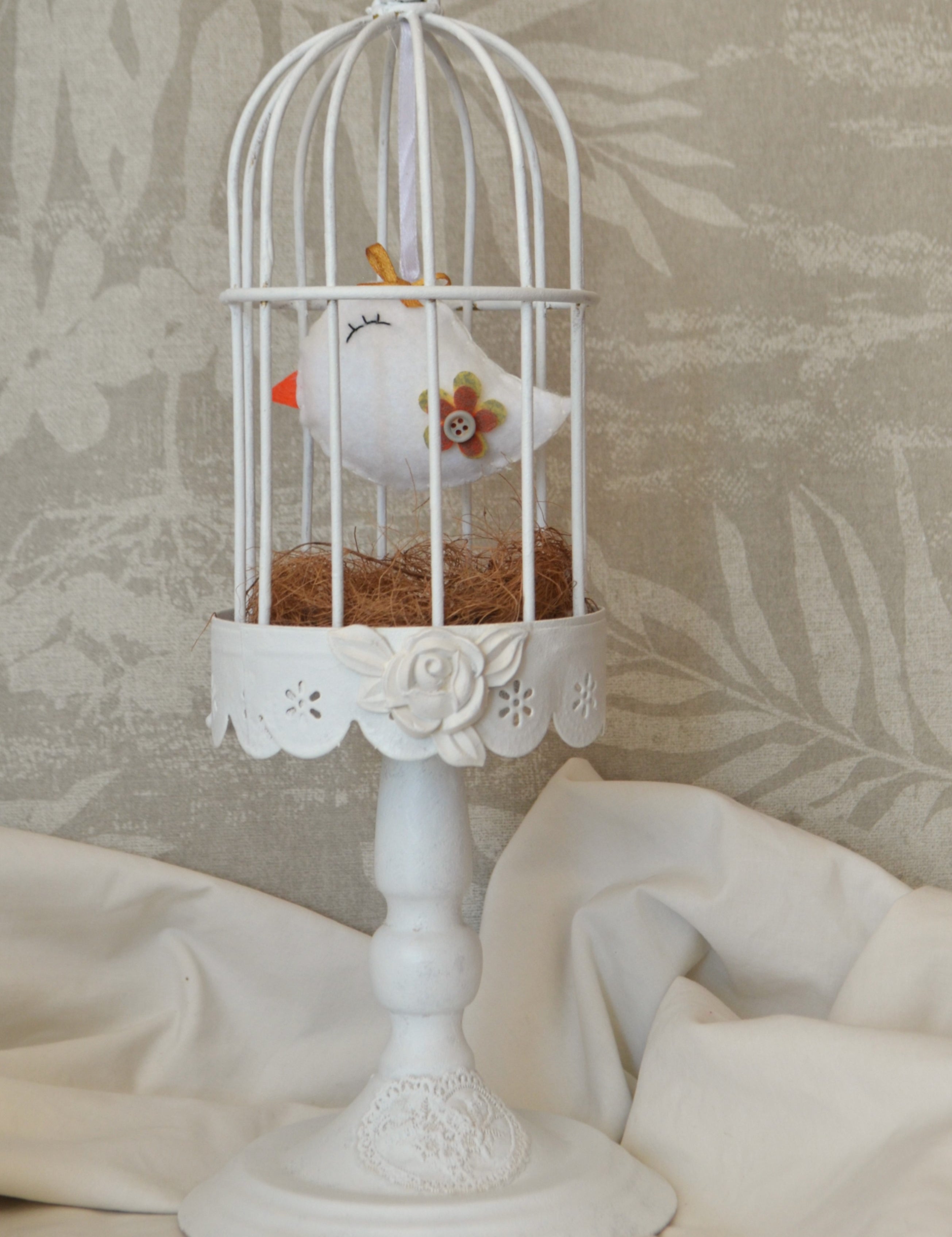 Jaula decorativa  blanca Lily Garden & deco con pajarita y nido para dormitorio Infantil