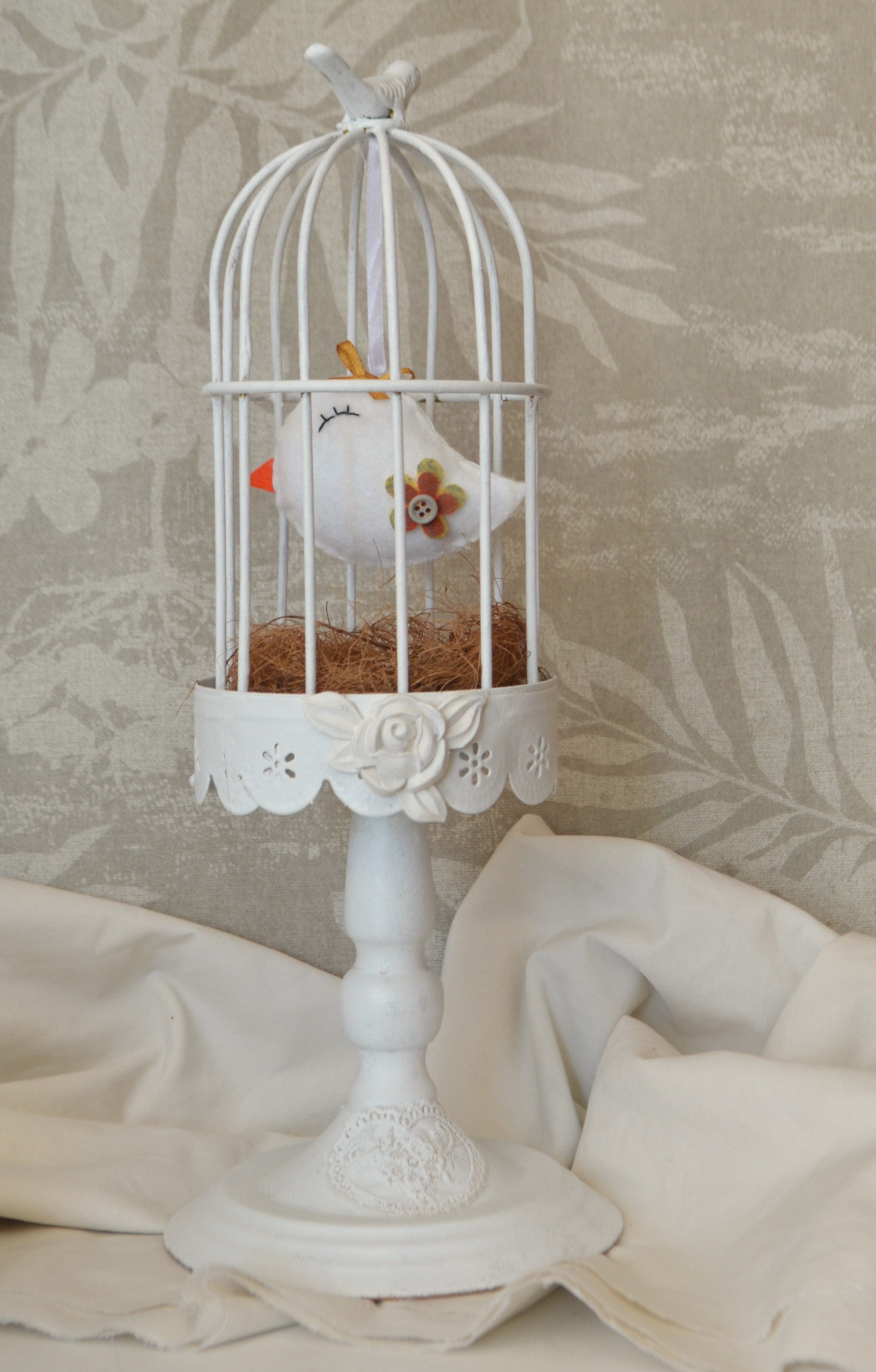Jaula decorativa  blanca Lily Garden & deco con pajarita y nido para dormitorio Infantil