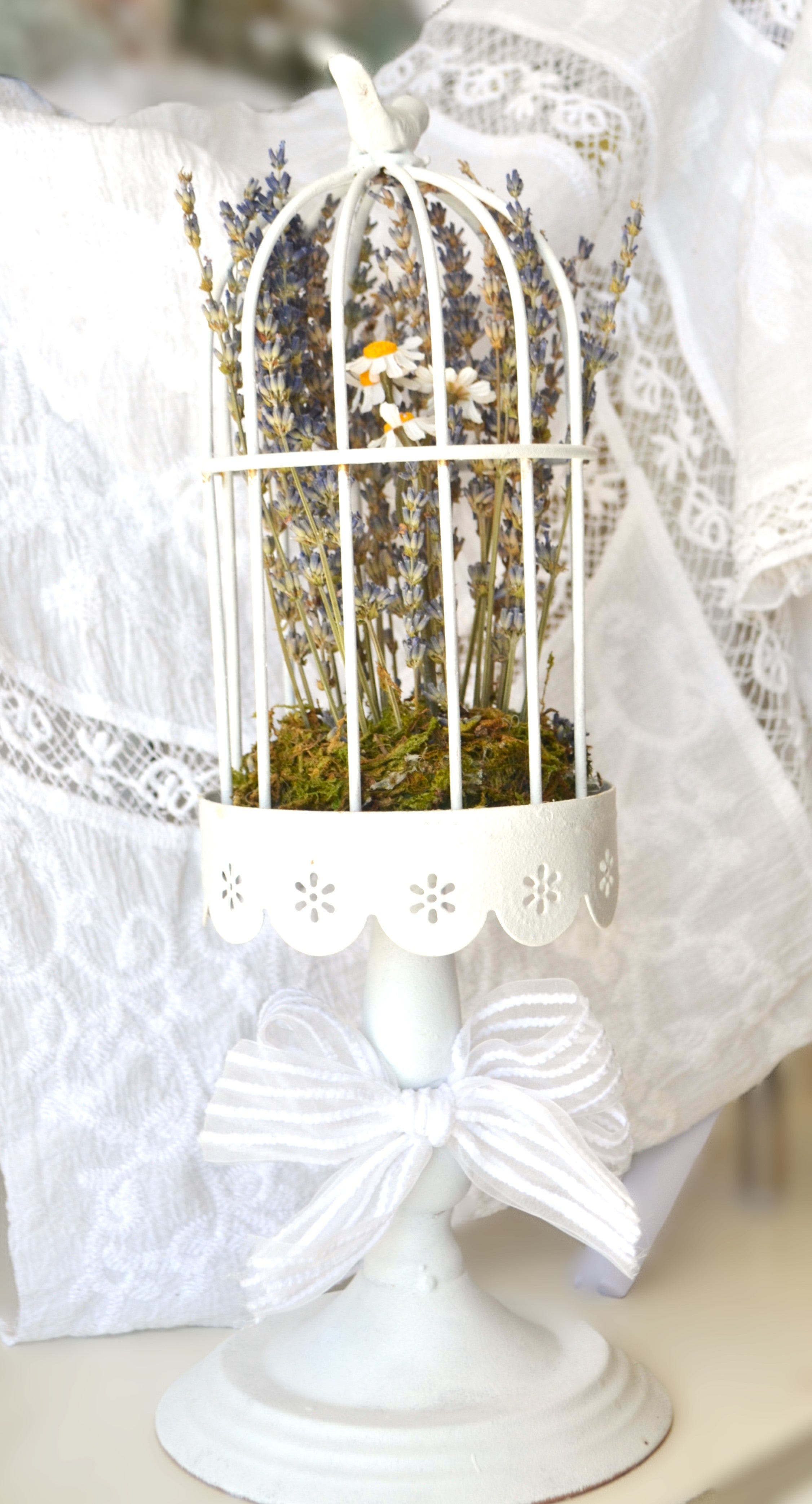  Jaula decorativa romántica con lavandas y margaritas para dormitorio de niña Lily Garden & deco