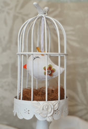 Jaula vintage romántica con pajarita de tela para dormitorio de niña Lily Garden & deco